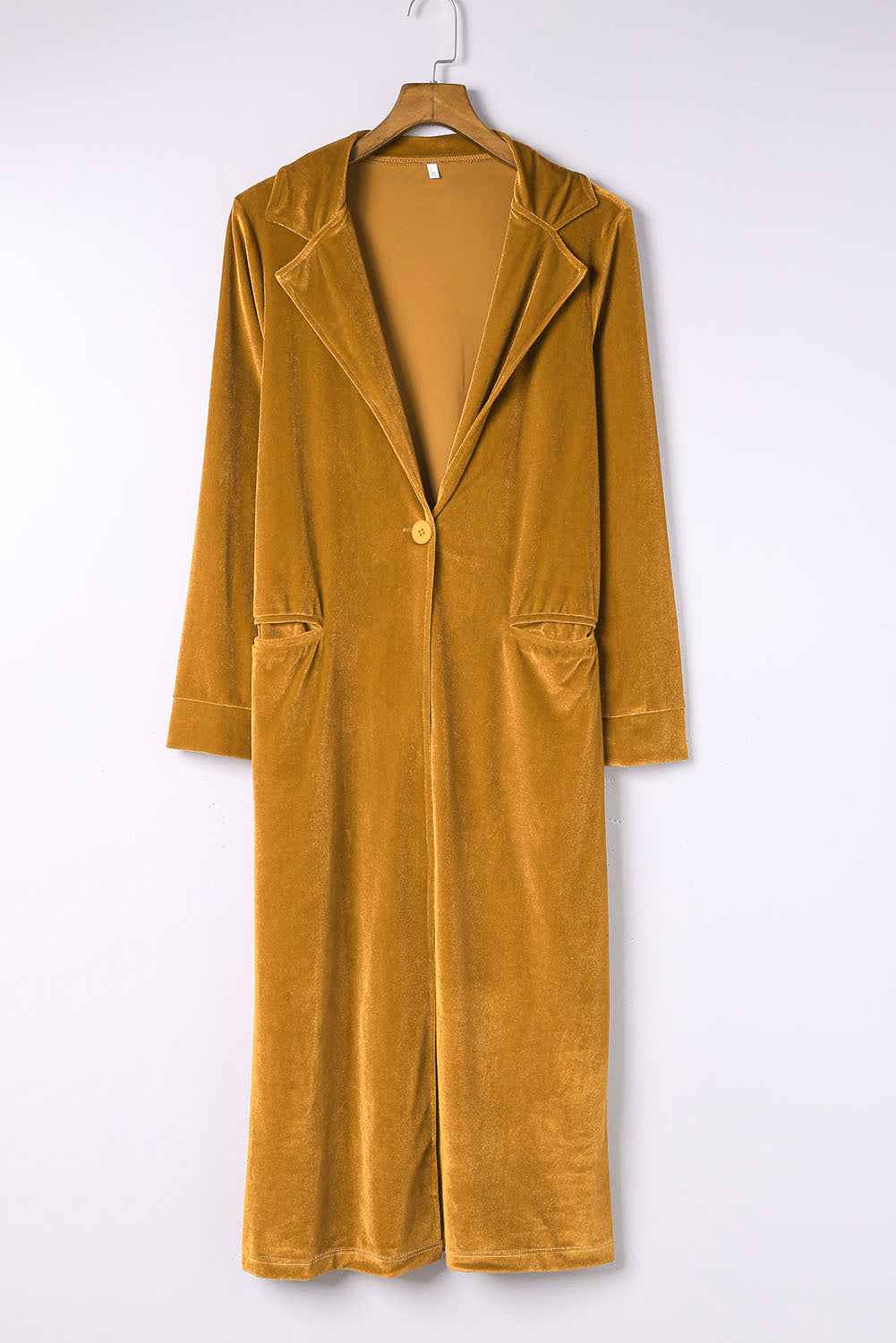 Yellow Casual Velvet Lapel Pocket Long Coat - Eloy Royal