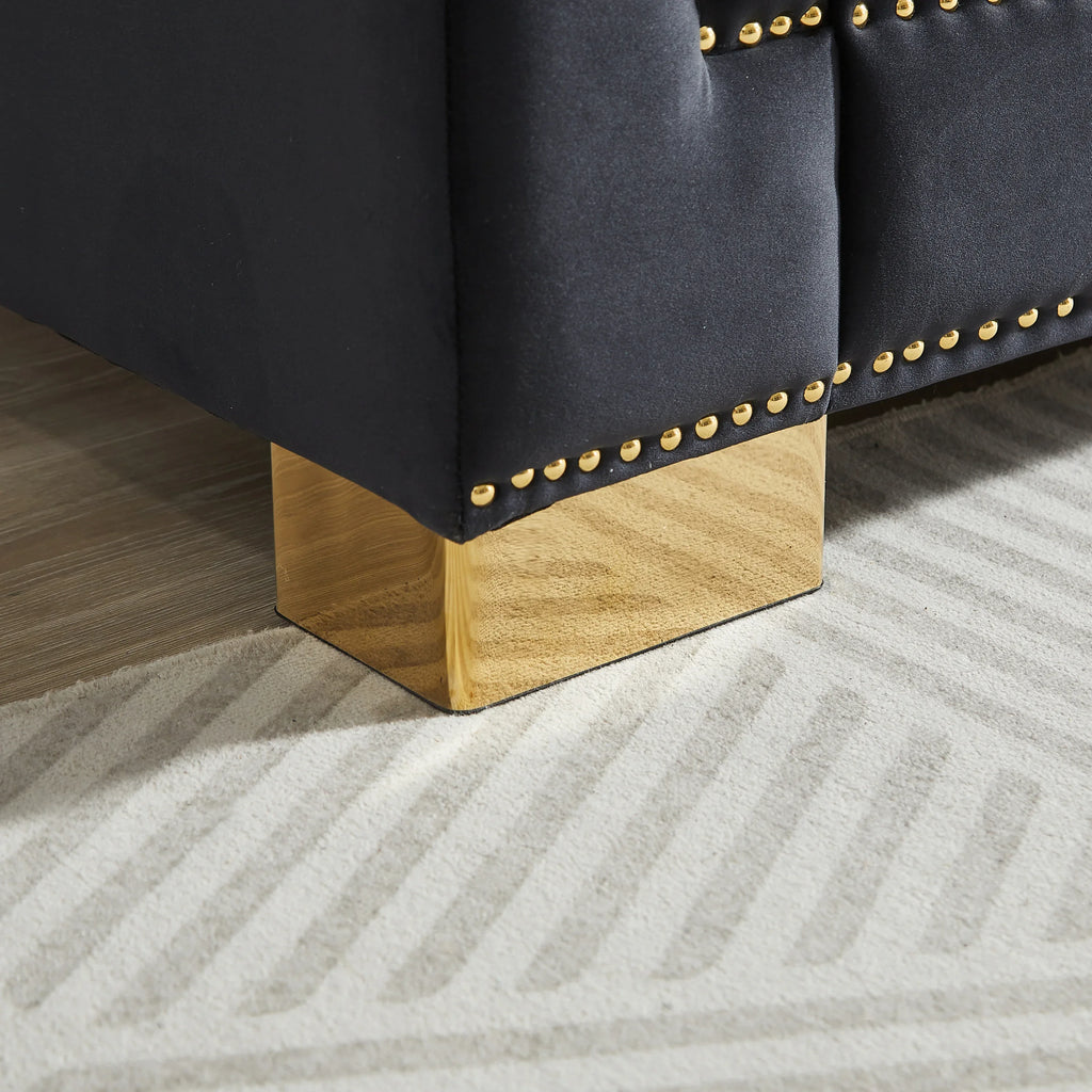 {Video] Classic Modern Style Sofa, 62-inch Chesterfield Classic Rolled Arm Tucked-in Nailhead Decor Cloud Two-Seater Velvet Sofa, Luxury Double Sofa Suitable for Living Room, Bedroom, Apartment, - Eloy Royal