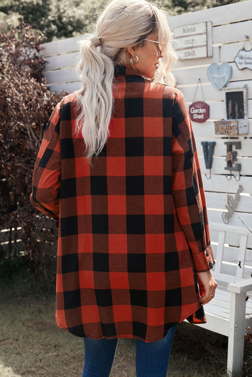 Wholesale Brown & Black Plaid Collared Botton Down Long Shirt Shacket - Eloy Royal