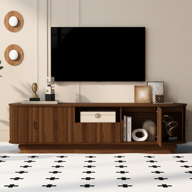 U-Can TV Stand with Open Shelf, Drawer, Cabinets, Hidden Sliding Storage, Rounded Corners, Waterproof,  Fits 70'-75' TVs
