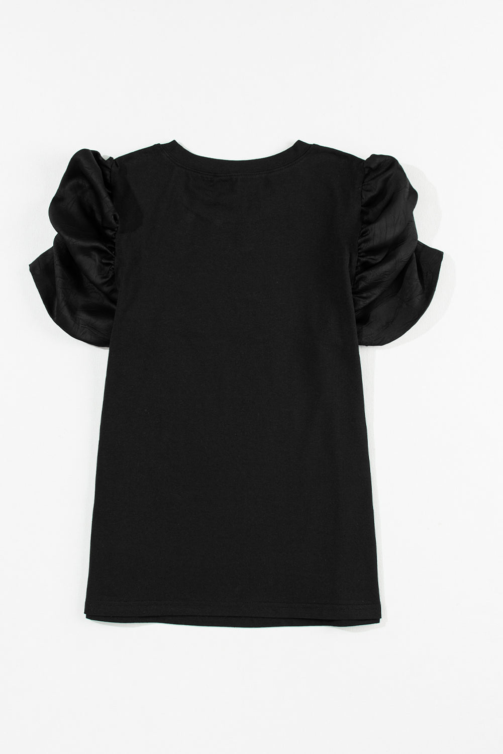 Black Ruched Puff Sleeve Solid Color Blouse - Eloy Royal