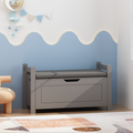 Kids Toy Box Chest for Boys Girls, Large Storage Cabinet with Cushion Seat Bench/ Flip-Top Lid/ Safety Hinge, Toy Storage Organizer Trunk for Nursery, Playroom (Gray)