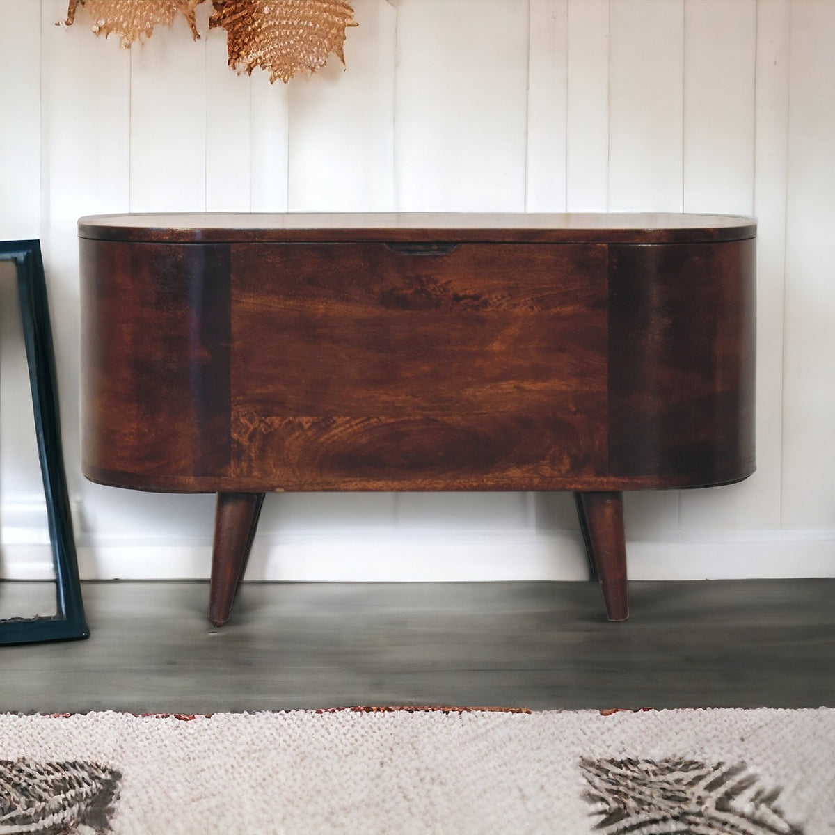 Solid Wood Light Rounded Lid-up Blanket Box, Walnut, Dark Brown