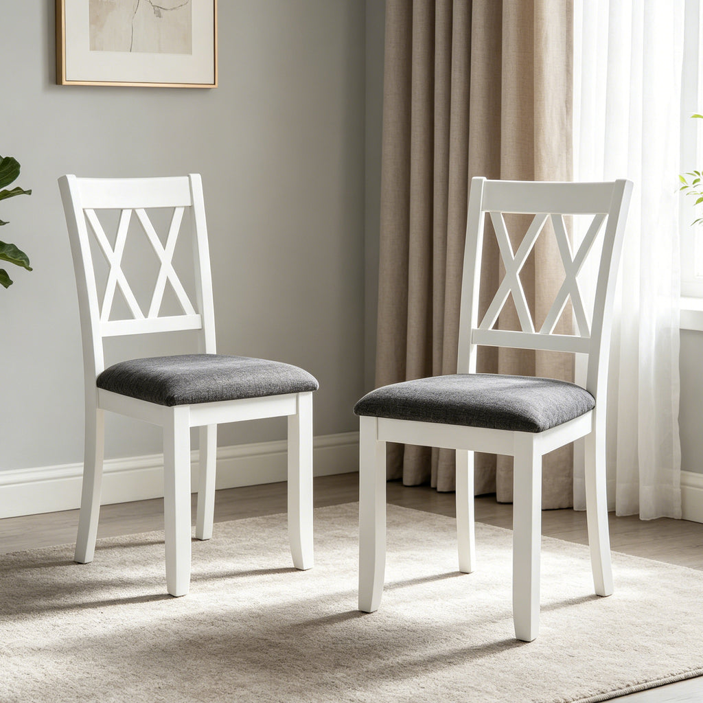 Dining Chairs Only, Wooden Dining Chairs Set of 2, Kitchen Chair with Padded Seat, Upholstered Side Chair for Dining Room, Living Room, Grey & White two tone