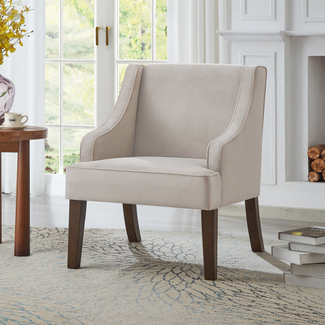 Mid Century Modern Accent Chair,Upholstered Fabric Armchair with Solid Wood Legs,Lounge Reading Chair for Living Room,Bedroom,Office-VELVET TAUPE