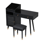 Modern Makeup Vanity Desk with Drawers, Cabinet & Charging Port, Black Engineered Wood, Space-saving Design for Small Places