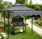 Barbecue Gazebo Shelter,Outdoor Grill Gazebo,with Side Awning,Side Shelves and Hooks
