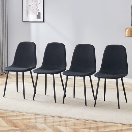 Luxury Simple Chair - Set of 4 BLACK Linen-Cotton Material High Resilience Dining Chair with Metal Black Leg.Integral metal leg architecture,Suitable for various interior decoration styles.