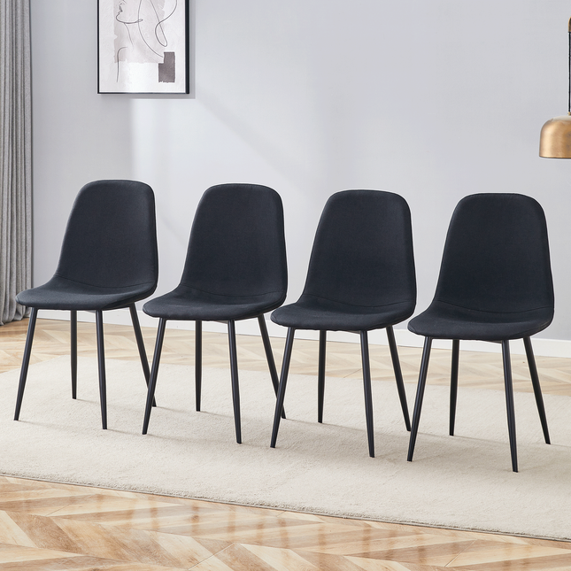 Luxury Simple Chair - Set of 4 BLACK Linen-Cotton Material High Resilience Dining Chair with Metal Black Leg.Integral metal leg architecture,Suitable for various interior decoration styles.