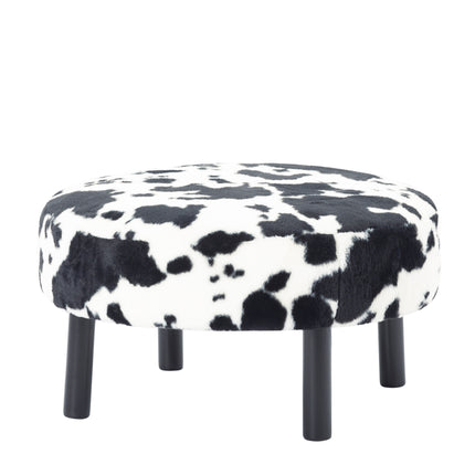 27.56' Round Ottoman, Faux Rabbit Fur Upholstered Footrest with Solid Wood Legs, Multifunctional Extra Seat for Home Office Living Room