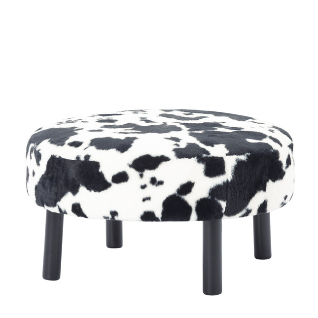 27.56' Round Ottoman, Faux Rabbit Fur Upholstered Footrest with Solid Wood Legs, Multifunctional Extra Seat for Home Office Living Room