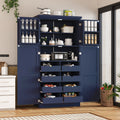 TOPMAX 35.5x17.6x70.9inch Freestanding Kitchen Pantry Cabinet, Tall Storage Cabinet with 4 Doors, 2 Door Shelves, 8 Pull-out Trays and Adjustable Shelf for Dining Room, Blue