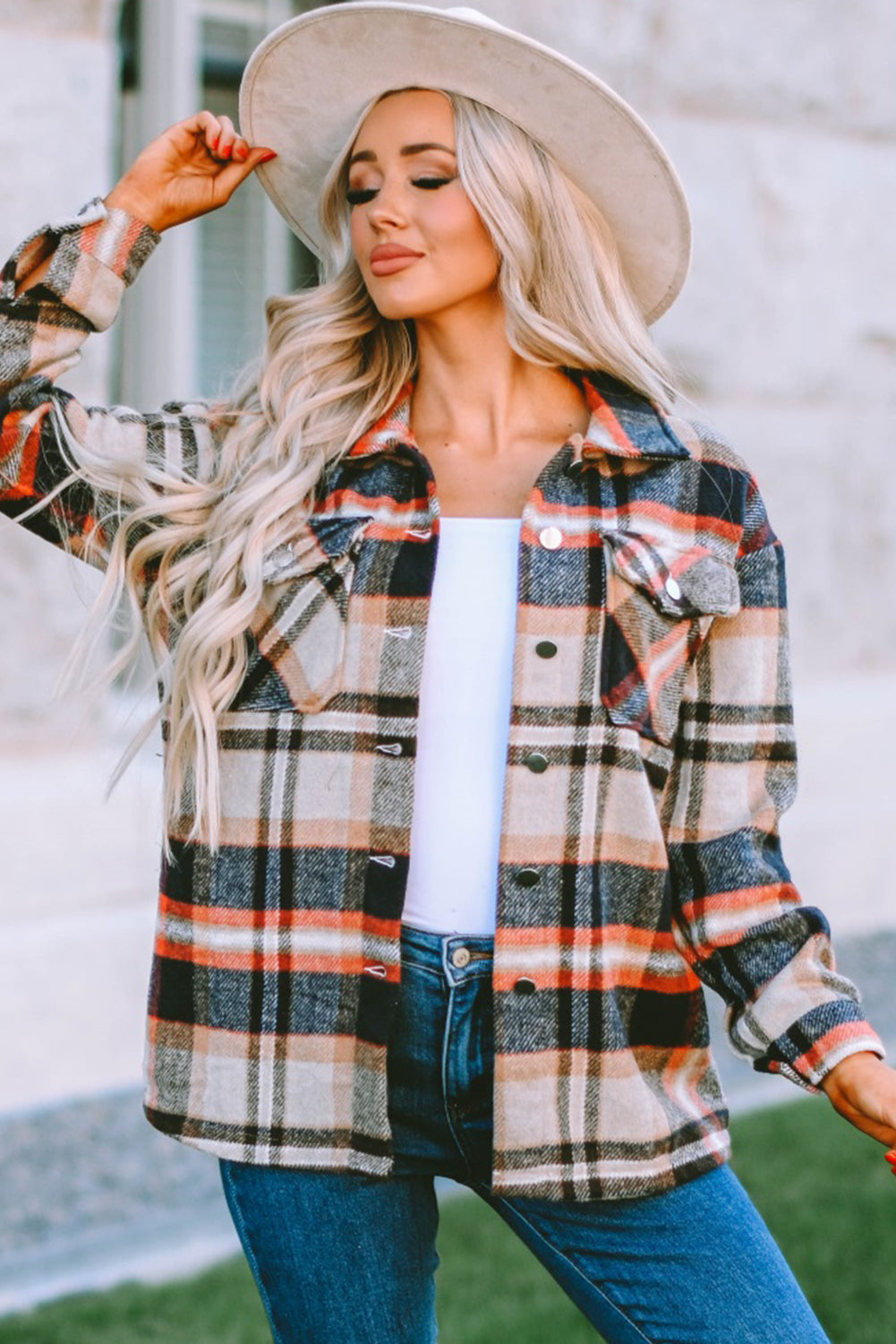 Wholesale Brown Plaid Button Up Long Sleeve Flannel Shacket - Eloy Royal