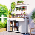 [Assembly Video Provided] TOPMAX 65.7'' H Tall Garden Potting Bench Table with Hutch,Patio Storage Workstation with 3 Shelves,6 Drawers,2 Bottom Cabinets&Side Hooks for Mudroom,Doorway, White
