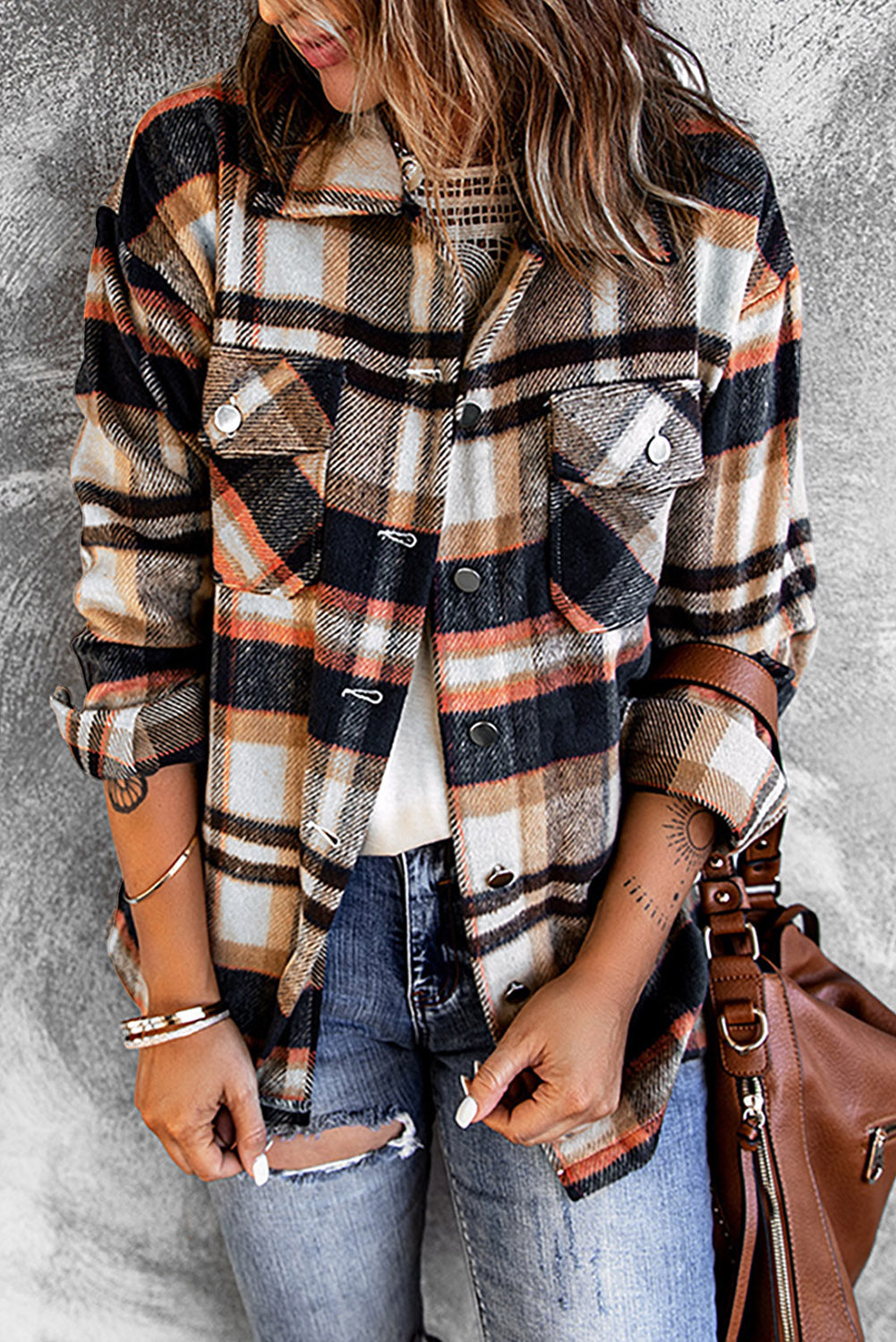 Multicolor Plaid Casual Button Up Flannel Shacket - Eloy Royal