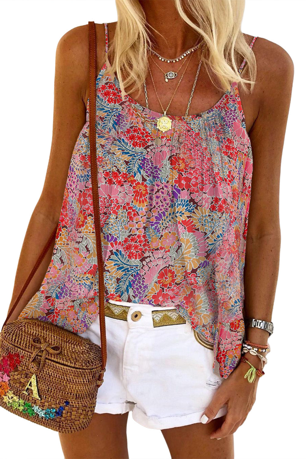 Multicolor Floral Print Spaghetti Straps Sleeveless Top - Eloy Royal