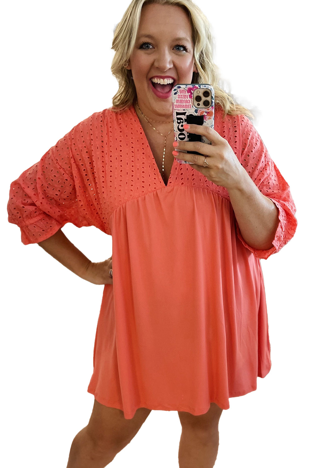 Carrot Plus Size Eyelet V Neck Babydoll Dress - Eloy Royal