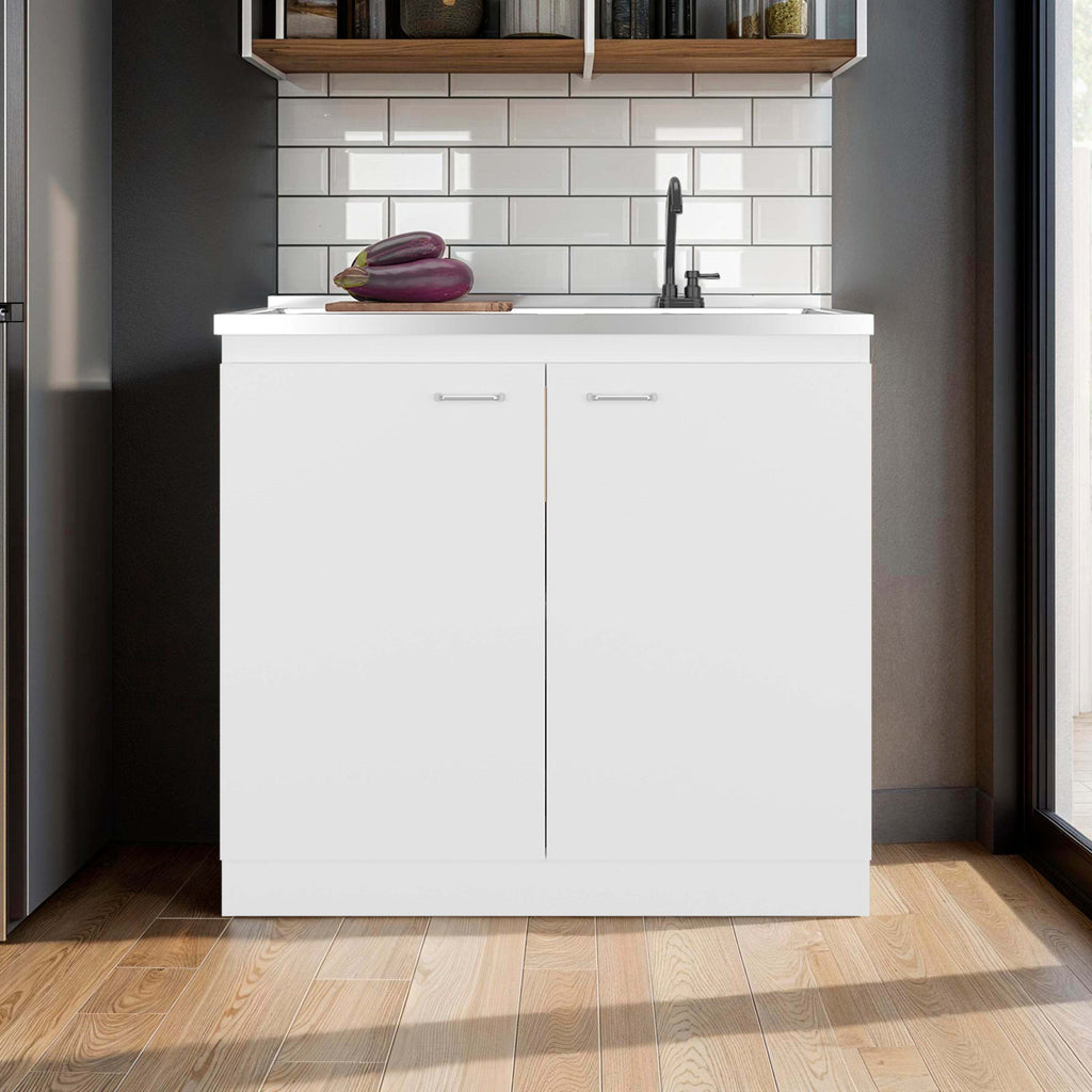White Kitchen Storage Cabinet with 2 Doors and 3 Shelf