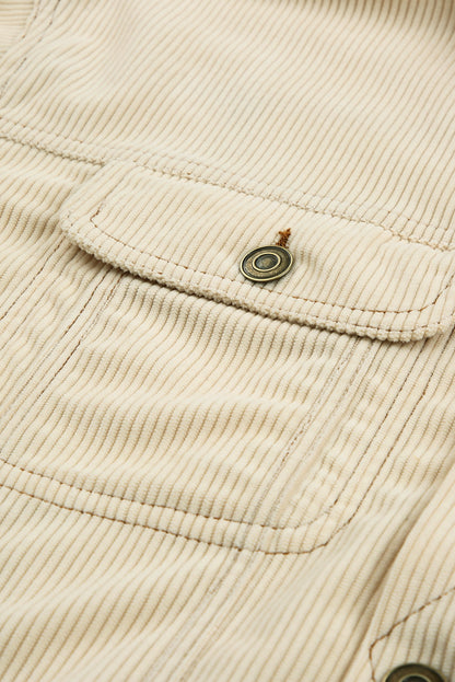 Wholesale Beige Button Up Pockets Striped Color Block Corduroy Jacket - Eloy Royal