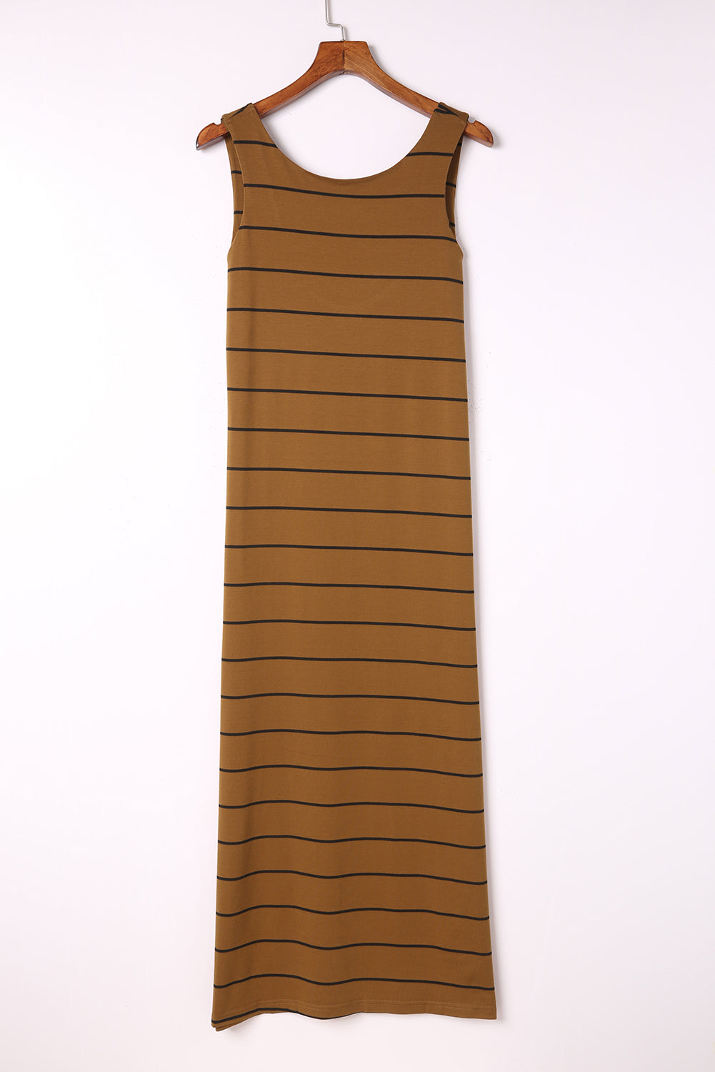 Black Stripe Print Open Back Sleeveless Maxi Dress With Slits - Eloy Royal