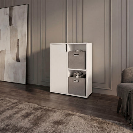 Vicco 30' H Bookcase and Storage Cabinet with One Door and 2 Open Display Shelves, Compact Storage Cabinet