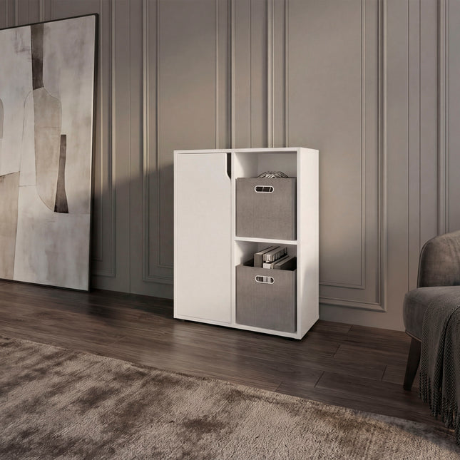 Vicco 30' H Bookcase and Storage Cabinet with One Door and 2 Open Display Shelves, Compact Storage Cabinet