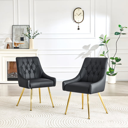 Leather Upholstered Modern Dining Chair with Diamond Tufted Button Back - Dining Room Negotiation Room Cafe Office Accent Chair (Black, Set of 2)