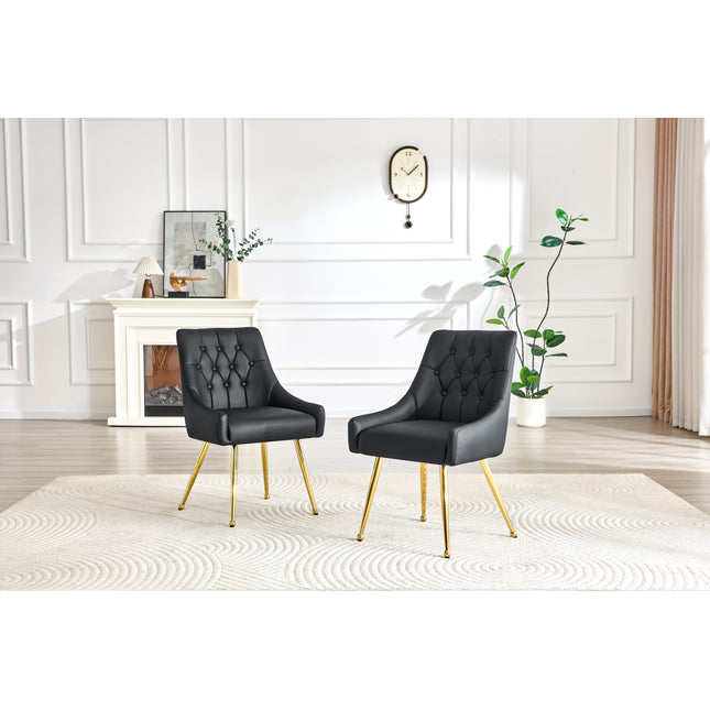 Leather Upholstered Modern Dining Chair with Diamond Tufted Button Back - Dining Room Negotiation Room Cafe Office Accent Chair (Black, Set of 2)