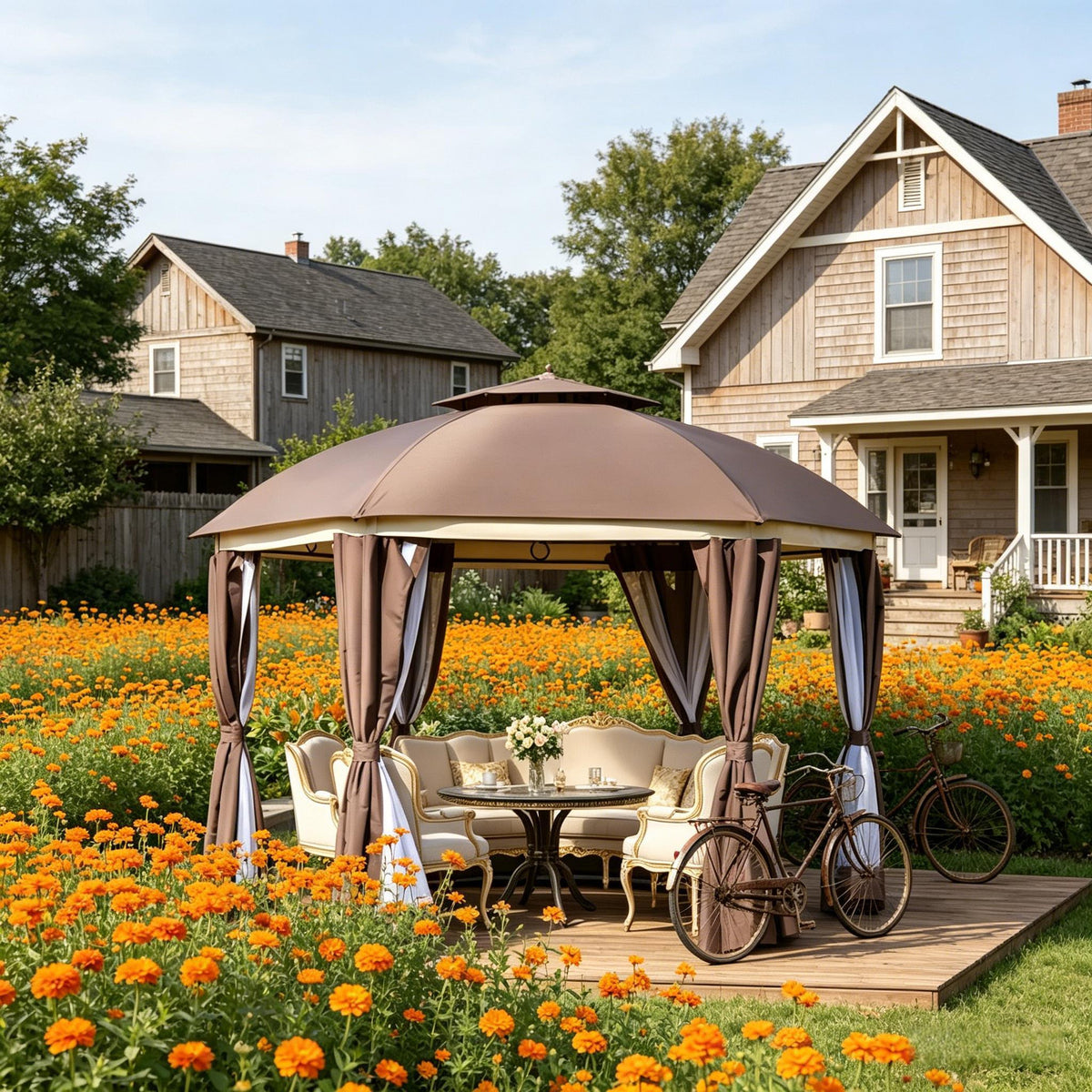 Dome Gazebo Canopy Shelter,Round Outdoor Gazebo,Double-Tier Roof Party Gazebo,Garden Canopy Gazebo