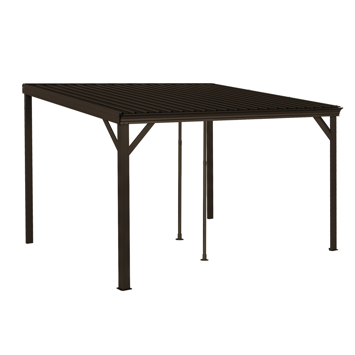 10x12FT Lean to Gazebo, Outdoor Hardtop Wall Mounted Gazebo with Sloping Galvanized Steel Roof, Upgraded Heavy Duty Mounted Shelter with Drainage System for Deck, Porch, Backyard,Brown