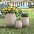 U_Style Egg-Shaped Lightweight MGO Outdoor Planter Set of 3,Modern Stone-Look Textured Flower Pots with Drainage Holes and Rubber Plug, Suitable for Patio, Garden, Poolside & Indoor