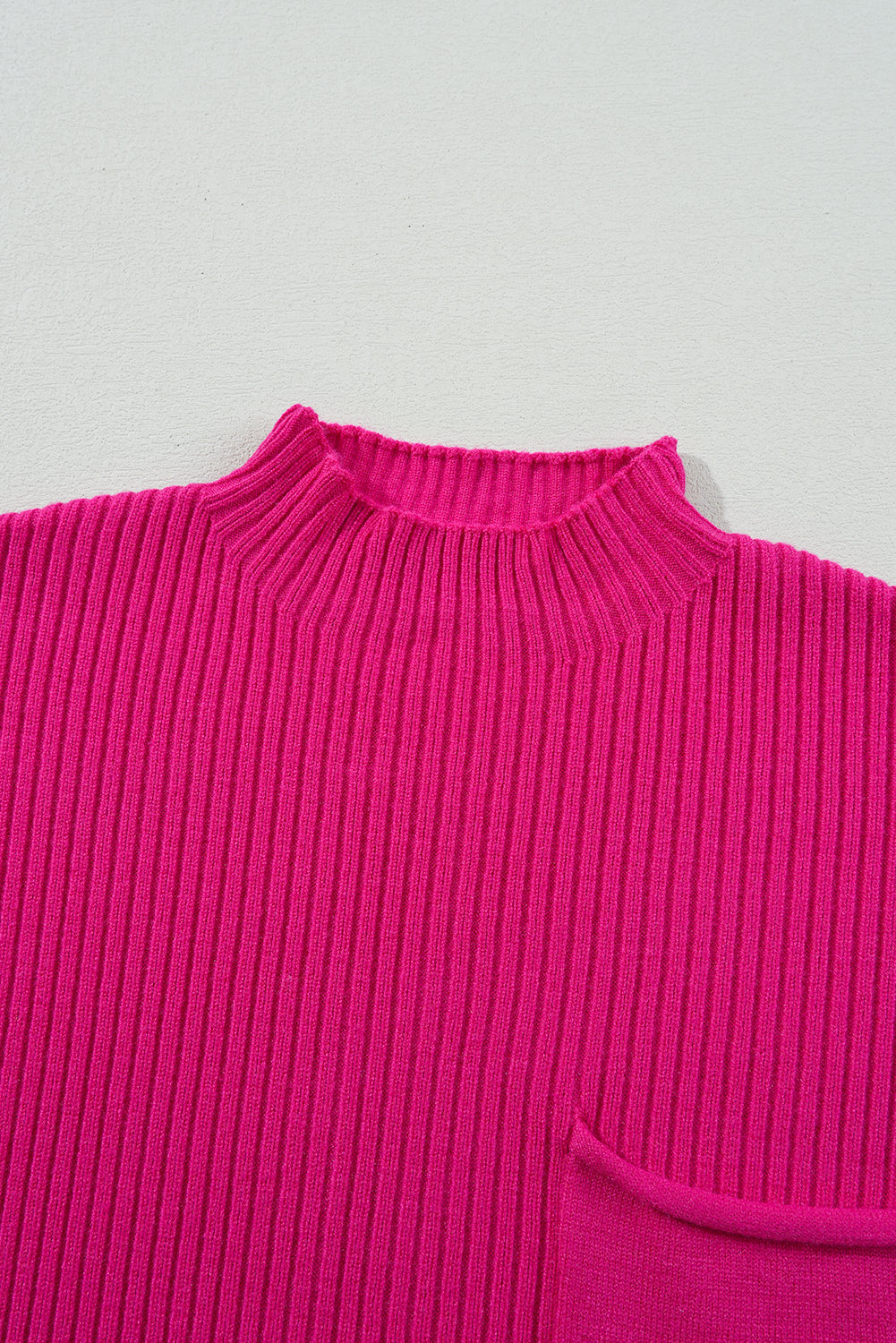 Pink Patch Pocket Ribbed Knit Short Sleeve Sweater