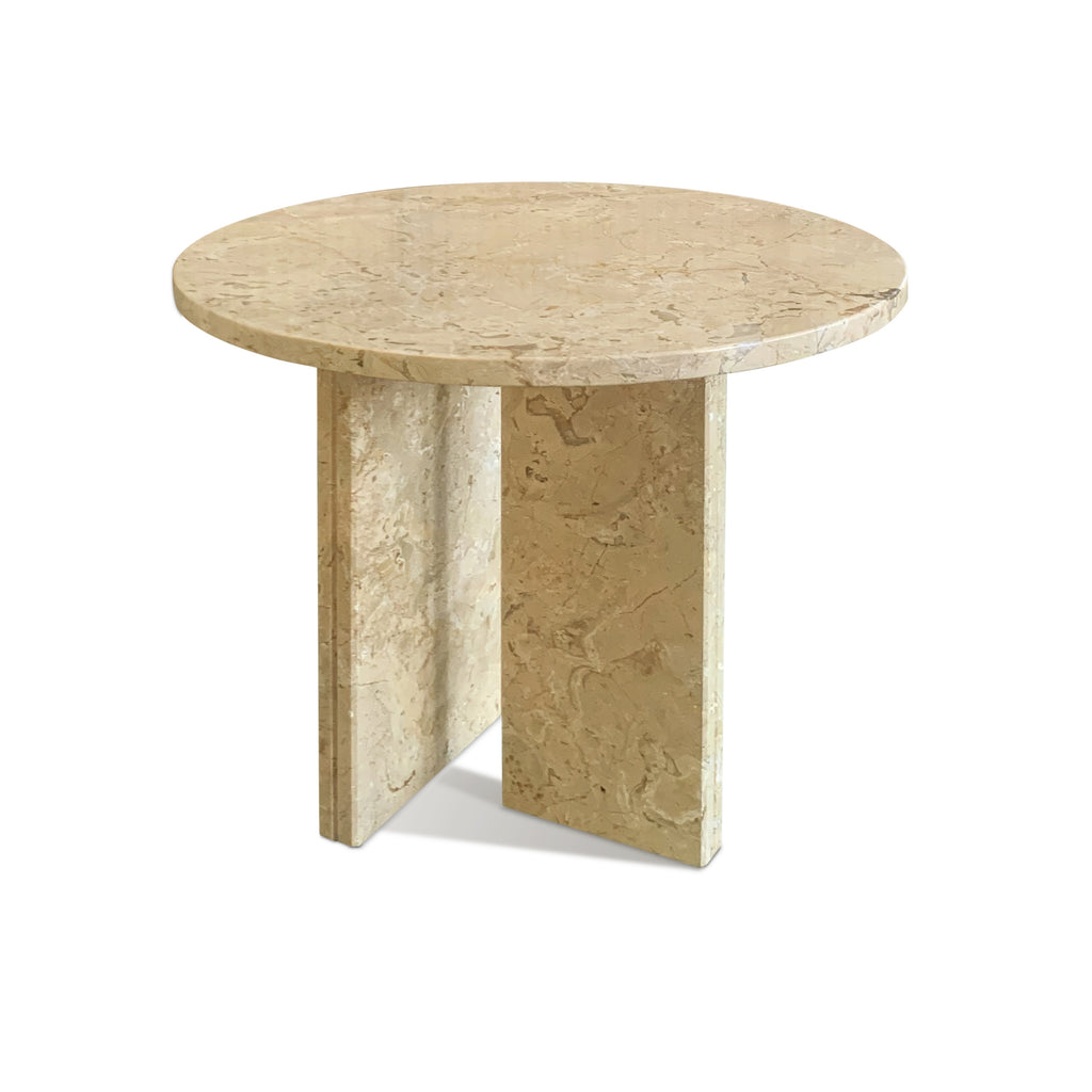 Gold Yellow Beige Natural Marble Coffee Table for Living Room - Ø17.7 h15.8 Inch, Genuine Marble