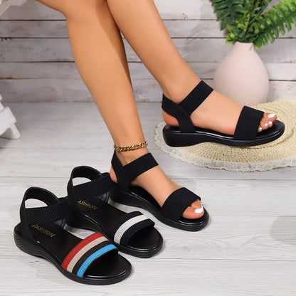 Fashion Color-block Elastic Sandals Summer Fashion Fish Mouth Flat Shoes For Women - Eloy Royal