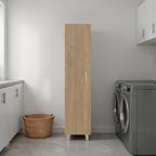 Vernon Slim Storage Cabinet with 4-Tier Shelf and Broom Hangers, Natural Oak