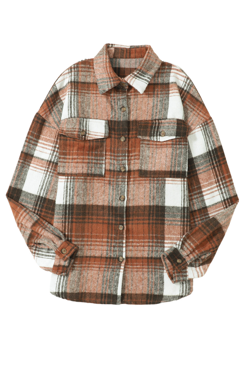 Wholesale Gold Flame & Grey Plaid Button Up Collared Flannel Shacket - Eloy Royal