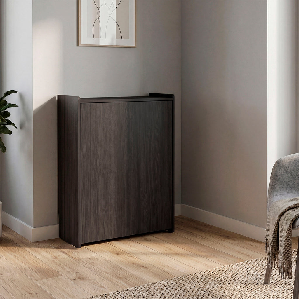 Leslie Retractable Desk with Built-in Storage Shelves, Space Saving Computer Writing Table