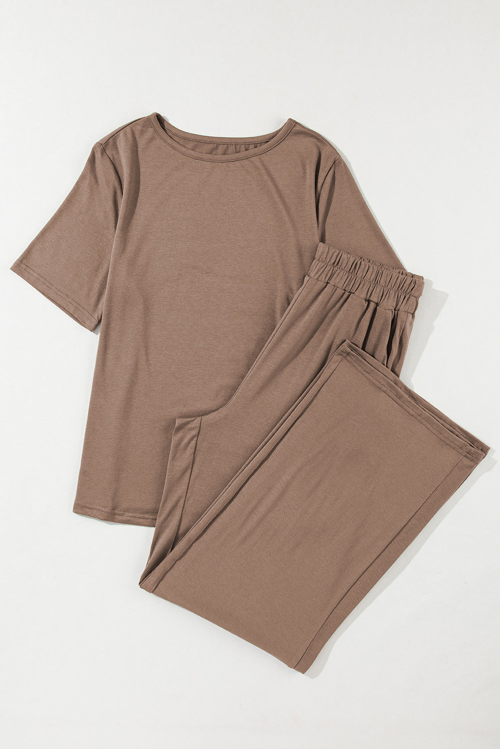 Smoke Gray Solid Color T-Shirt and Wide Leg Pants Set - Eloy Royal