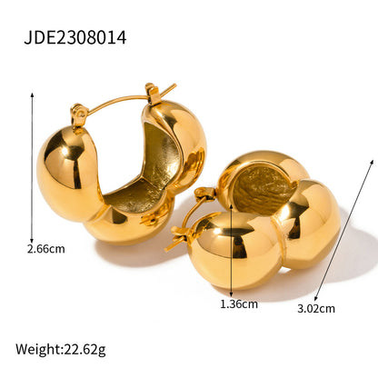 Fashion 18K Gold Stainless Steel Three Hemisphere Earrings