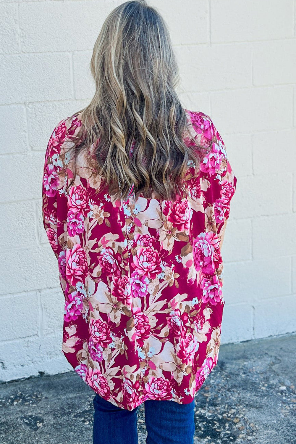 Red Plus Size Floral Print Half Sleeve Blouse - Eloy Royal