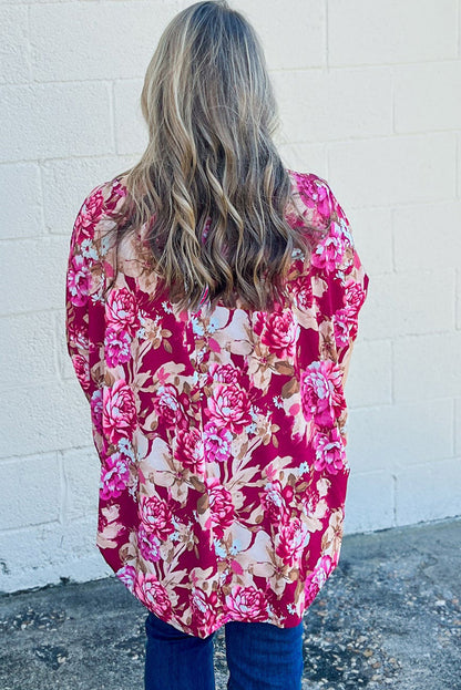 Red Plus Size Floral Print Half Sleeve Blouse - Eloy Royal