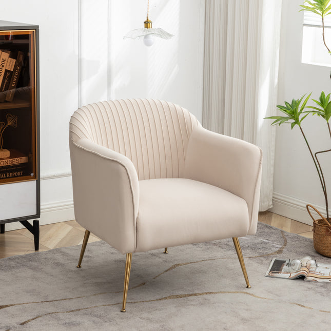 Modern Velvet Accent Chair with Metal Legs, Wood Frame Slipper Armchair, Trendy Leisure Side Chair for Living Room Bedroom Entryway