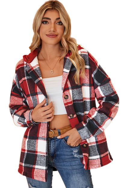 Orange Plaid Button Front Hooded Shacket - Eloy Royal