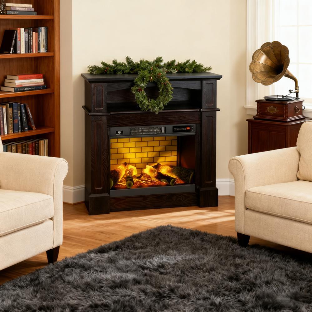 Fireplace Heater,Electric Fireplace with Mantel, Freestanding Heater with LED Log Flame