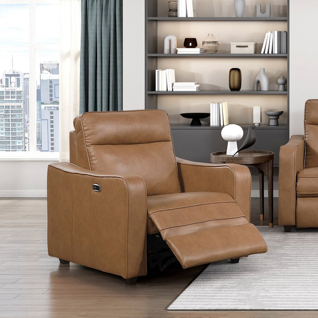 Modern Power Recliner Chair USB Ports Zero Wall Reclining Design Brown Faux Leather Upholstery Living Room Furniture 1pc