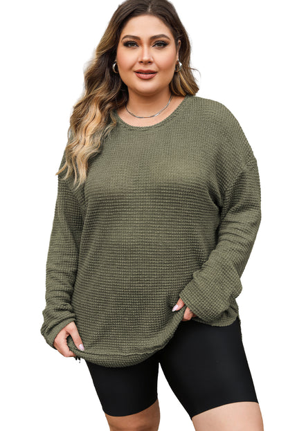 Moss Green Plus Size Textured Knit Long Sleeve Top - Eloy Royal