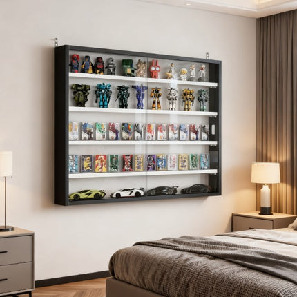 Black Wall-Mounted Display Case with Large Capacity,Clear Door for a Stunning Collectible Showcase