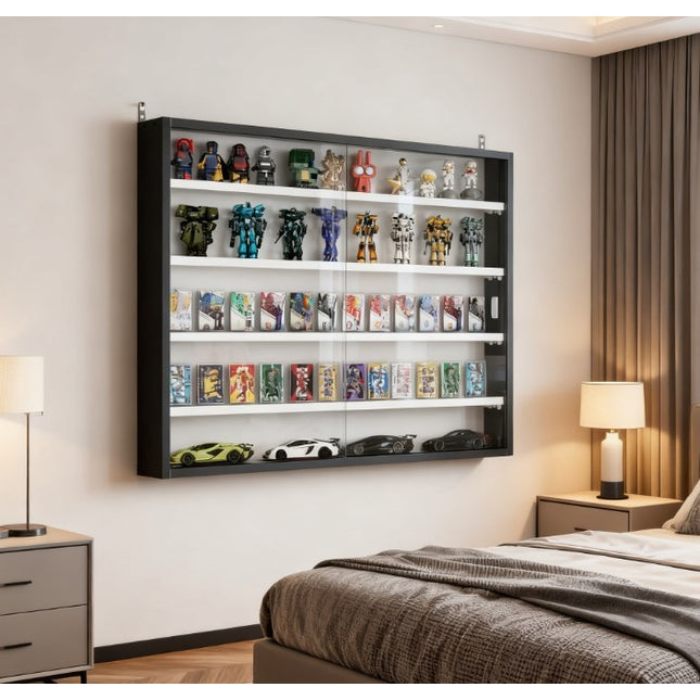 Black Wall-Mounted Display Case with Large Capacity,Clear Door for a Stunning Collectible Showcase