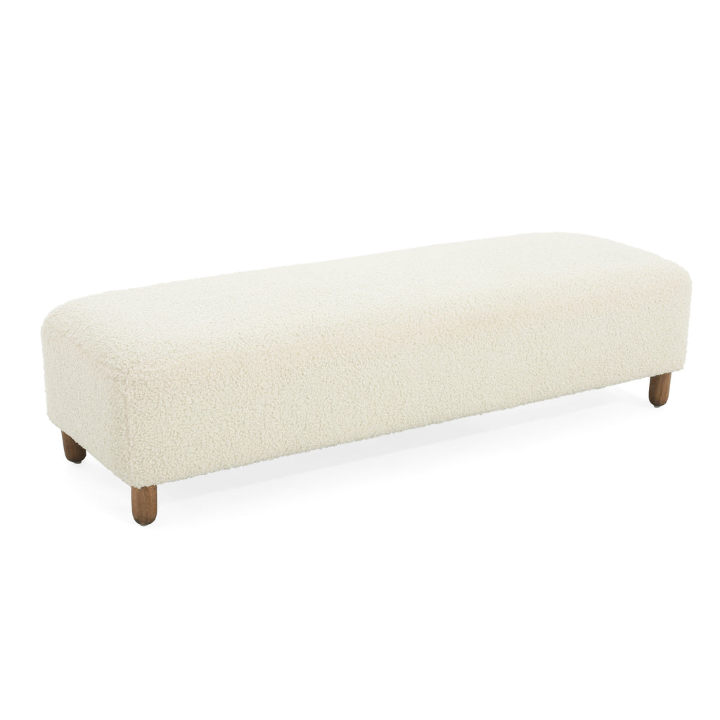 Modern White Ottoman with Durable Upholstery and Foam Cushion, 60.25 x 20.50 x 15.50 inches