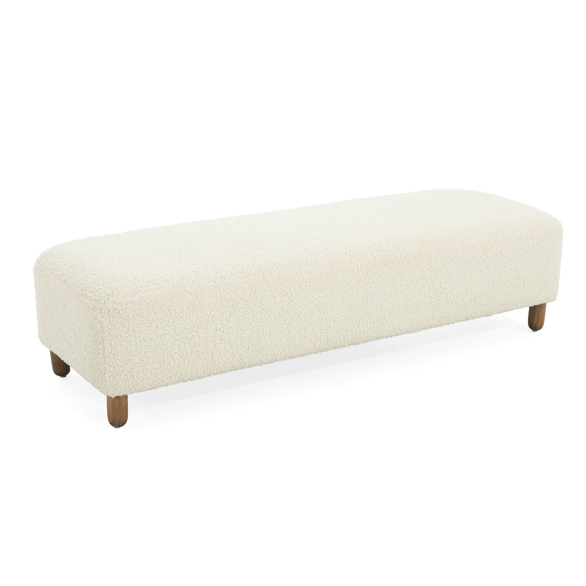 Modern White Ottoman with Durable Upholstery and Foam Cushion, 60.25 x 20.50 x 15.50 inches